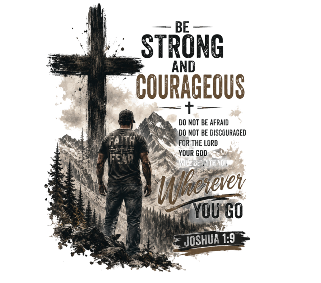 Be Strong and Courageous Joshua 1:9 faith graphic tee design