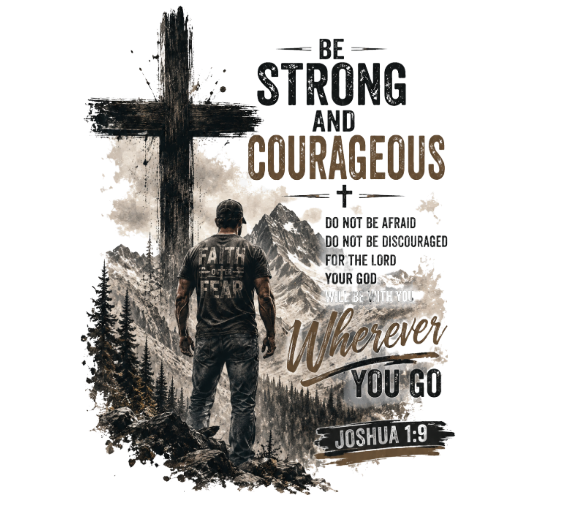Be Strong and Courageous Joshua 1:9 faith graphic tee design