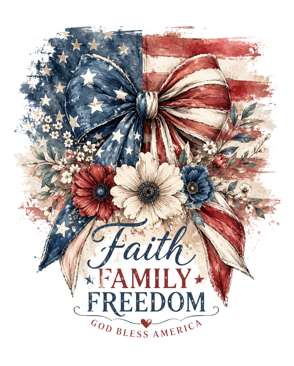 Faith Family Freedom Patriotic Bow Tee