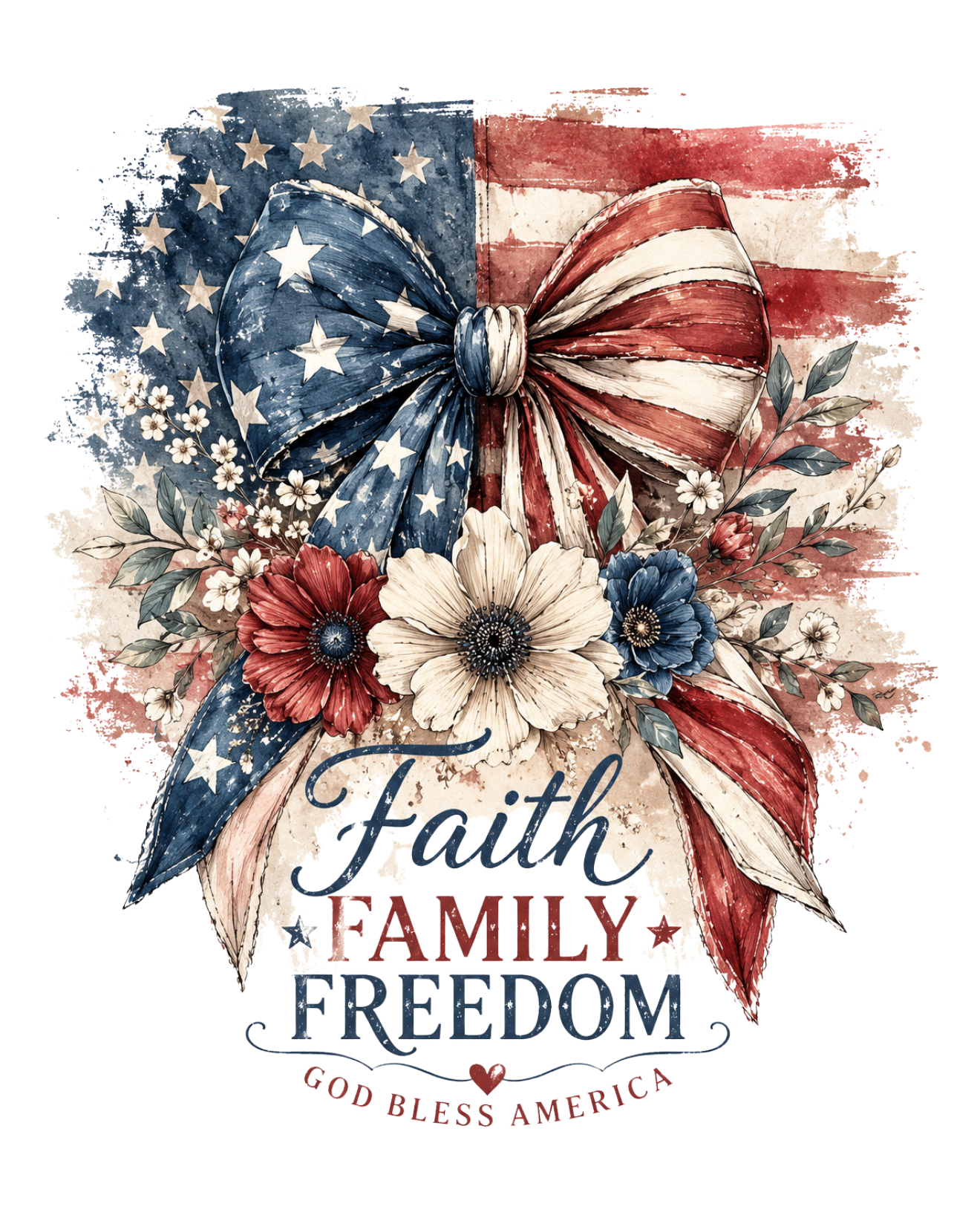 Faith Family Freedom Patriotic Bow Tee