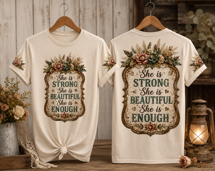 She Is Strong, Beautiful & Enough Vintage Floral Tee
